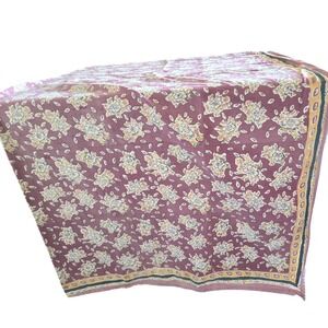 Pomegranate 55x55 Cotton Floral Tablecloth Block Print Plum Mauve French Country